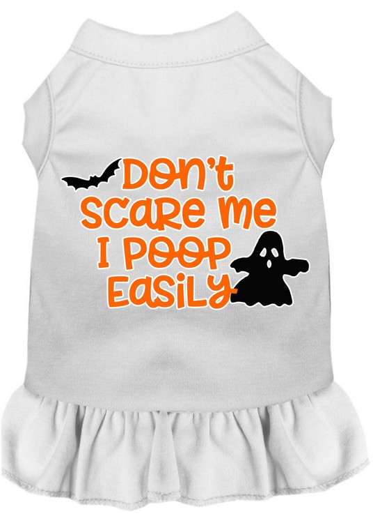 Don't Scare Me, Poops Easily Screen Print Dog Dress White Med